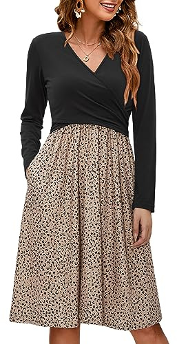 OUGES Womens 2026 V-Neck Maternity Nursing Breastfeeding Baby Shower Dress Long Sleeve Fall Clothes with Pockets(Floral A,M)