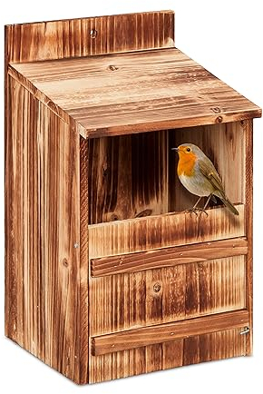 Relaxdays Nistkasten für Halbhöhlenbrüter, aufklappbar, Einflugspalt HxB: 10 x 19,5 cm, Vogelhaus zum Aufhängen, Natur