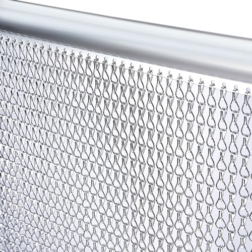 Gluwoer Aluminium Chain Curtain 100 x 210cm Metal Door Fly Screens Insect Control Curtain for Doorways (Silver)
