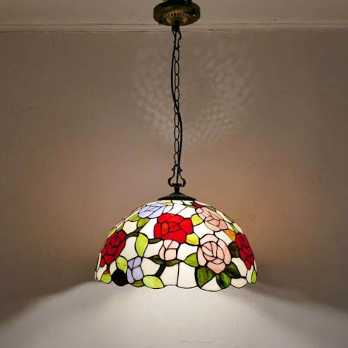 Ø40CM Retro Tiffany-Stil Küchenlampen Rose Esstisch Glas Deckenleuchte Pendelleuchte Loft Kronleuchter 2 Flammig Esszimmer E27 Hängeleuchte Vintage Beleuchtung für Wohnzimmer Schlafzimmer Cafe Bar