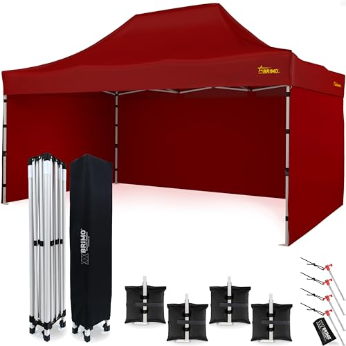 Economic Star Faltpavillon Wasserdicht mit 3 Seitenteile + 4 Sandsäcke + 8 Partyzelt Heringe + Schutzhülse für Rennzelt, UV-Schutz 50+ Pop-Up Marktzelt (Rot, 3x4,5)