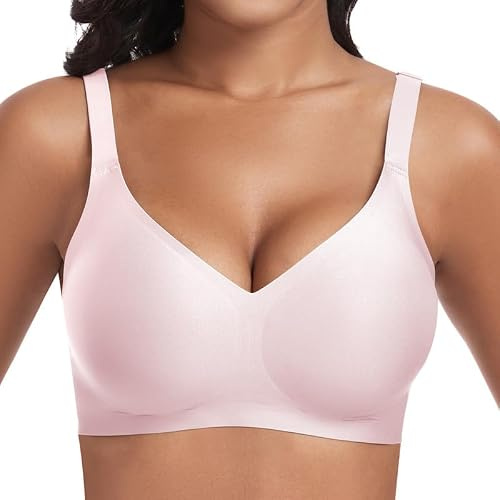 Cavotor Women Seamless Bra Non Wired Push Up Support Bras for Saggy Breasts Wireless T Shirt Soft Comfort Ladies V Neck Padded Bralettes with Extender