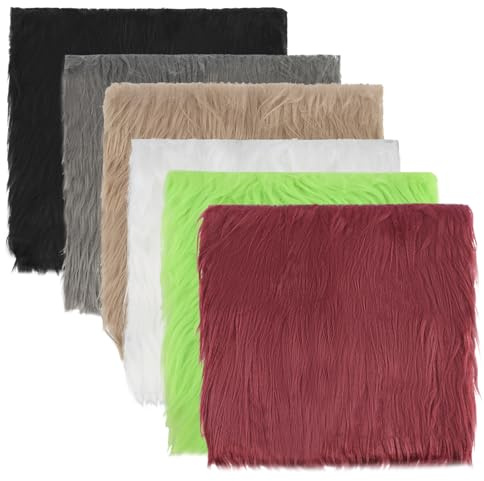 6pcs Precut Faux Fur Squares 25x25cm Assorted Colours for Sewing Craft | Shaggy Plush Patches for Decorative Trims, Gnome Costumes, Festive Diy and Handmade Fabric Projects