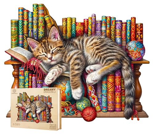 Jigfoxy Puzzle in legno per adulti, gatto Tigrato in legno, puzzle per adulti, giocattolo educativo unico a forma di animale per amici della famiglia, L-34 x 29 cm, 280 pezzi