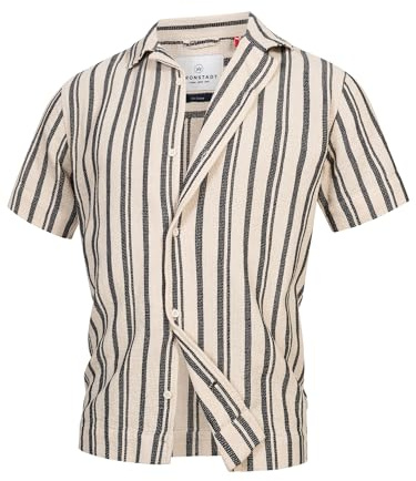 KRONSTADT Camisa KSEager de manga corta con cuello Kent | Camisa de hombre a rayas de manga corta, Sky Captain, M