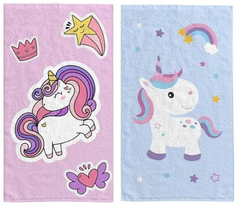 damaloo 2er Set Kinderhandtuch 30x50 cm aus Baumwolle – Gästehandtücher mit Einhorn-Motiv – Kleine Handtücher für Mädchen – Händetücher oder Waschlappen für Kinder