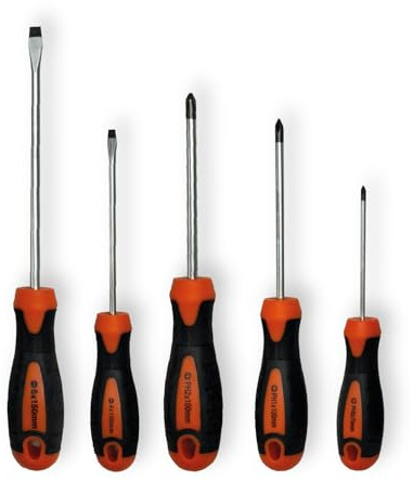 SikuroTech Set 5 Cacciaviti Professionali in Acciaio C/Vanadio – Punta Antiruggine – Impugnatura Bicomponente Antiscivolo – A Croce e Taglio – Ergonomici