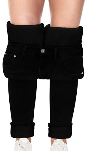Fengbay Womens Fleece Lined Jeans Thermal Winter Warm Skinny Stretch Denim Leggings Mid Rise Butt Lifting Pants