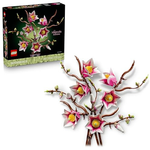 LEGO Botanicals Magnolia Branches - Artificial Flowers Set for Adults - 5 Faux Magnolias for Living Room or Bedroom Decor - DIY Gift Idea for Women - 11510