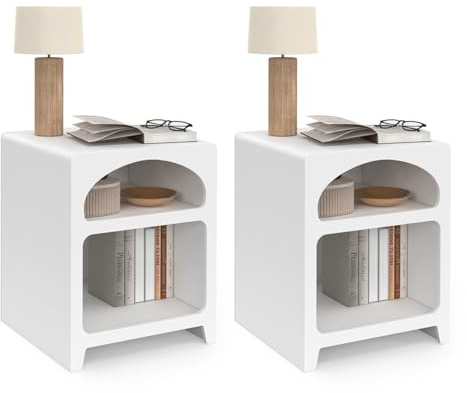 IDMarket - Lot de 2 Tables de chevets organiques Alesia Bois Blanc 2 niches