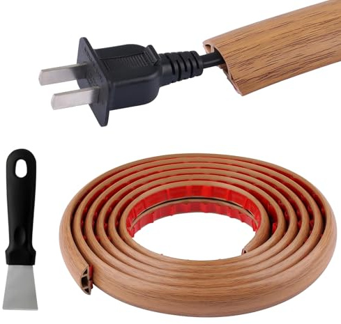 DifenzuSJ Kabelkanal självhäftande golv 3 m x 3 cm, flexibelt PVC kabelskydd träutseende med skrapa, platt kabelskydd för kabelgömning, snubblande skydd för hem kontor lager