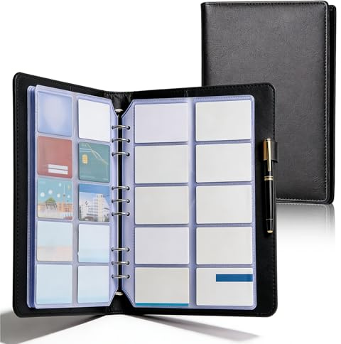 Carpeta para tarjetas de visita, 30 páginas de recarga, capacidad de 600 tarjetas, piel sintética premium, ahorra espacio, diseño de carga lateral para oficina, libro de tarjetas de visita, tarjetas