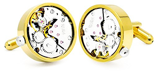 Honey Bear Mouvement Regarder Bouton De Manchette Homme Chemise Poignet Col Stempunk Vintage En Acier Inoxydable Mariage Commercial Cadeau avec boîte (Or mobile)