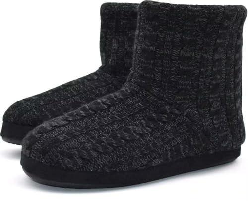 KuaiLu Mens Slippers Knitted Wool-Like Plush Fleece Lined Slipper Boots Winter Warm Cozy Non-Slip Rubber Sole House Slippers