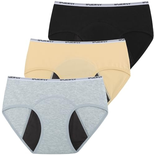 INNERSY Teen Period Pants Cotton Underwear, 14-16 Years, Black/Yellow/Gray