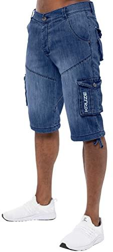 Ze Enzo Short de travail décontracté pour homme en jean résistant - Bleu - 42 taille x ordinaire