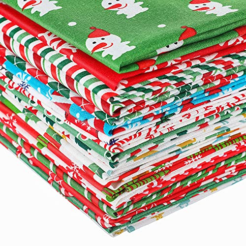 20 Paquetes de Tela de Algodón Navideña Precortada Patchwork de Árbol de Navidad Cuadrado de Costura Trozos de Tela Estampada con Copos de Nieve (10 x 10 Pulgadas)