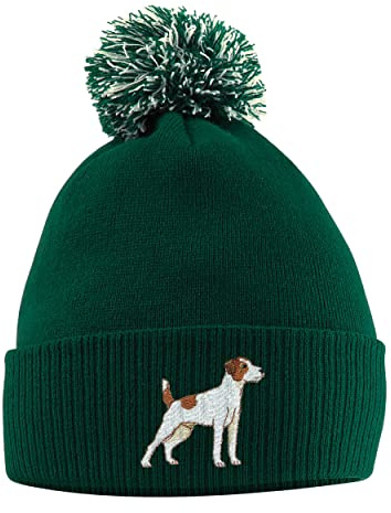 Purple Print House Jack Russell - Berretto con pompon Jack Terrier con pompon, idea regalo per gli amanti dei cani, per uomini, donne, bambini, Verde bottiglia, Taglia unica