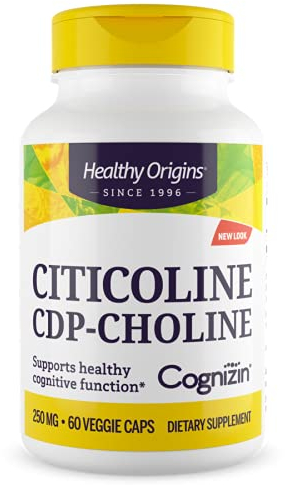 Healthy Origins, Citicoline CDP-Choline mit Cognizin, 60 vegane Kapseln, 250mg Citicolin je Dosis, Glutenfrei, Sojafrei, GMO frei, Geschmacksneutral