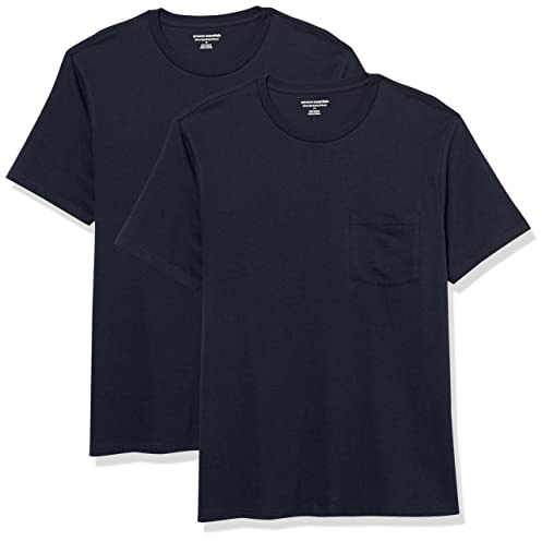 Amazon Essentials Men's 2-Pack Slim-Fit Short-Sleeve Crewneck Pocket T-Shirt Shirt, Navy/Navy, Large
