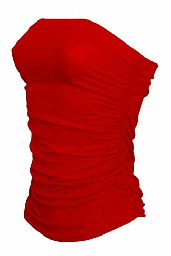 New Womens Ladies Vest Strapless Ruched Sleeveless Boob Tube Bandeau Top 8-26 (XXXL (24-26), red)