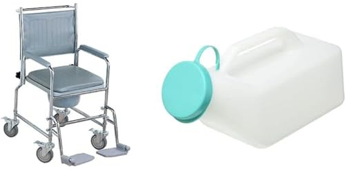 NRS Healthcare M66119 Wheeled Commode/Over Toilet Chair with Padded Seat and Back - Height Adjustable & G47469 Male Urinal Bottle