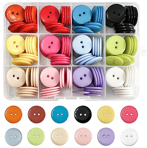 MOSTFUN 180 stycken färgglada stora knappar, 20 mm 12 färger harts runda knappar med förvaringslåda för gör-det-själv pyssel, sömnad, scrapbooking och dekoration