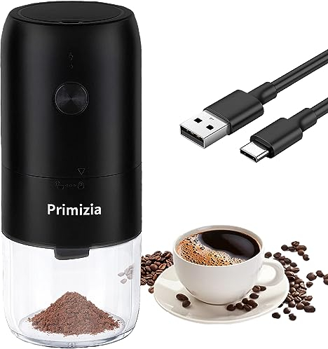 Primizia Macina Caffe' Elettrico Ricaricabile, Macina Caffè Granulometria Regolabile,Macinatura in Ceramica per Chicchi Di Caffè,Nero, YMJ01-NERO
