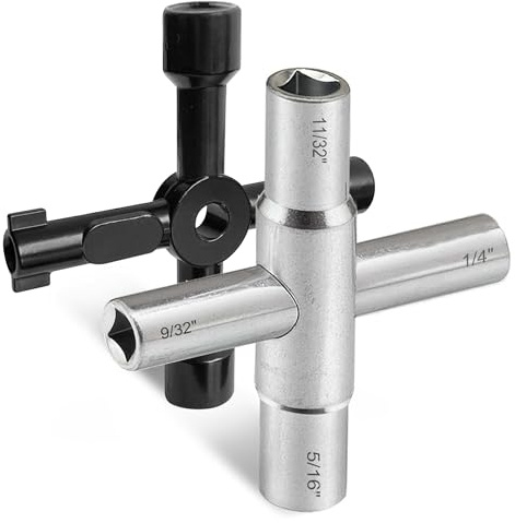 Hanpex 4 Way Sillcock Key Wrench Set, Multi-functional Utilities Water Key, Fits Most Sillcock, Stopcock, Water Spigots, Wall-hydrant, Control Cabinet and Valves, 2-Pk