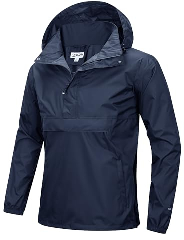 33,000ft Herren Regenjacke Leichter Wasserdichter Packbarer Pullover mit Kapuze und Reflektor für Fahrrad Wandern Outdoor, Dunkelblau L