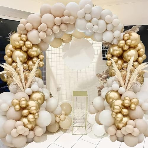 Ballon Girlande Beige, 120 Stück Weißgold Luftballons Geburtstagsdeko Kit mit Nude Beige Ballons für Boho Hochzeit Geburtstag Party Dekoration