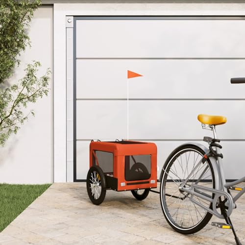 CIADAZ Dog Bike Trailer Orange and Black Oxford Fabric&Iron, Scooter Trailer, Bike Basket, Dog Bike Carrier, Dog Wheelchair, Dog Cart - 93914