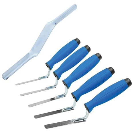 5 x Stainless Steel Finger Pointing Trowel Set 6 8 10 12 14 mm with Rubber Handle + Brick Jointer (Set)