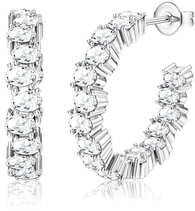 Dochais - Pendientes de aro grandes con circonita chapados en oro de 14 quilates, poste de plata de ley 925, aretes huggie de plata y oro, pendientes de moda hipoalergénicos para niñas y mujeres, 26