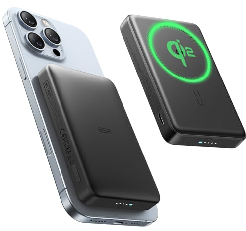 ESR for MagSafe Power Bank, Ultra-Compact 10,000mAh MagSafe Portable Charger, Qi2 Certified 15W Ultra-Fast Battery Pack, 27W USB-C MagSlim Charger with Cable for iPhone 16/15/14/13/12, Black