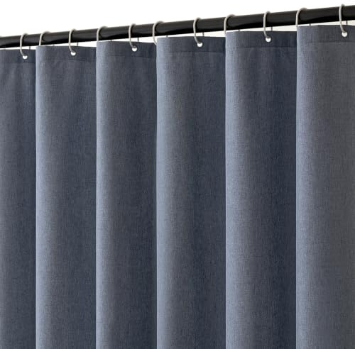 MIULEE Tenda da doccia in lino 180x200 cm blu, tende da doccia impermeabili in poliestere di lusso per hotel, tenda da bagno in tessuto lavabile antimuffa con 12 anelli