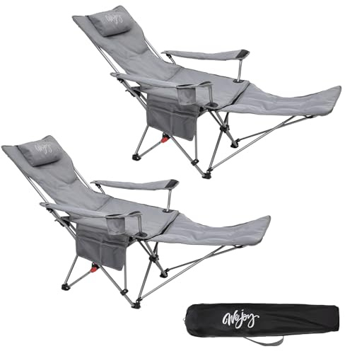 #WEJOY 2-in-1 Campingstuhl Faltbar mit Fußstütze, Gepolstert Liegestuhl mit Verstellbarer Rückenlehne, Relaxsessel Liege mit Getränkehalter, Liegestuhl für Outdoor Camping Grau 2er Set