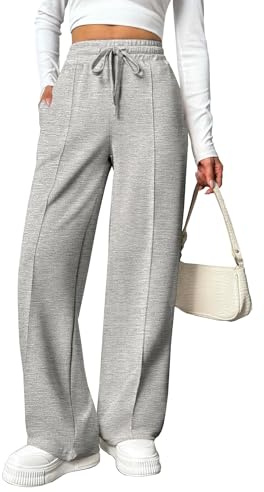 PINSPARK Damjoggingbyxor, hög midja, sportbyxor, breda ben, sweatpants med elastisk midja, yogabyxor, träningsbyxor, fitness, sweatbyxor, säckig, fritidsbyxor med fickor | Mjukt stretchtyg, hög justerbar linning, väskor, vida bensnitt för yoga, fitness och vardag