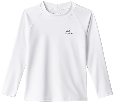 Toddler Boys Swim Shirt Long Sleeve Rash Guard UPF 50+ Sun Protection Shirts for Baby Kids Quick Dry(A-White,5T)