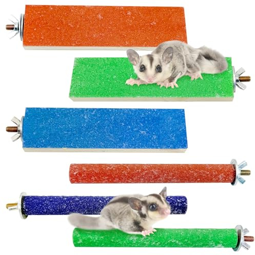 BNOSDM Sugar Glider Toys Wood 6 Pcs Hamster Climbing Cage Steps with Colorful Sand Sharpening Claws Platform Small Animal Scratching Snadpaper for Cages Suitable for Squirrels Chinchillas Rats