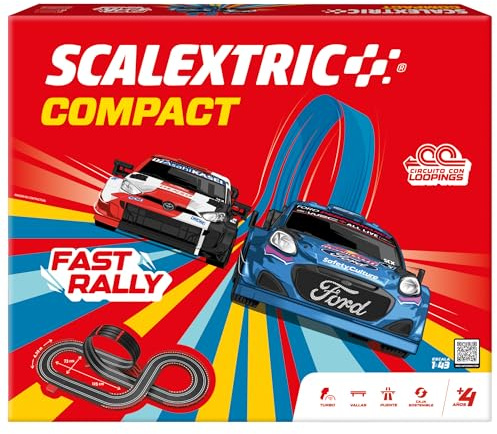 SCALEXTRIC Circuit Compact - Piste de Course complète - 2 Voitures incluses - Échelle 1:43 (Circuito CompactFast Rally)