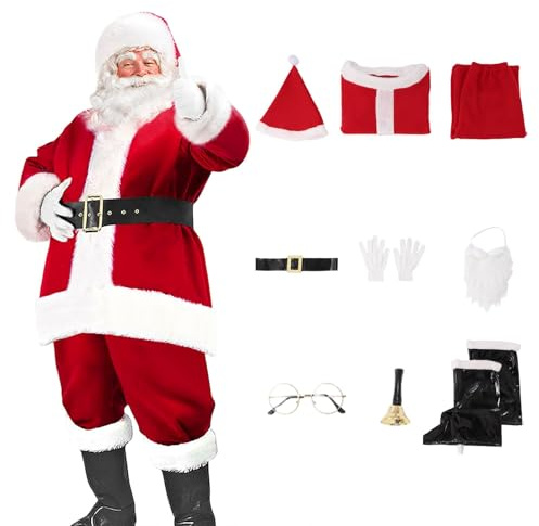 RUITOTP Costume Pere Noel Adulte Costume Homme Pere Noel, Deguisement Noel Costume de Père Noël pour Homme De Pere Adulte Accessoires Cosplay pour Adulte XXL Tenue Noël, fête, Cosplay