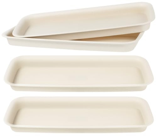 Ciieeo 4 Piezas Platillos para Macetas Rectangulares Beige 34x14 Cm, Bandejas para Plantas de Interior, Bandejas de Goteo Antideslizantes para Jardinería y Bonsáis