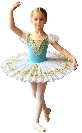 Agoky Prinsessklänning flicka, balettkjol flicka, tyll, prinsessklänning, balett, träningsklänning, festlig aftonklänning, danskostym, scen, blå, 98-104