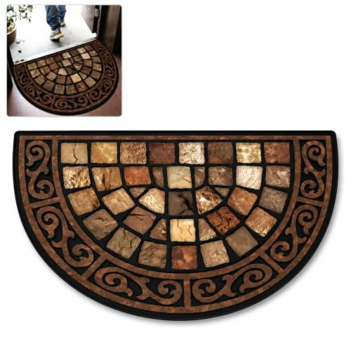 DUY Tapete semicircular de terciopelo de cristal, tapete decorativo para entrada, felpudo interior suave para puerta delantera, pasillo, porche, cocina, baño, dormitorio y decoración del hogar (2,60 x
