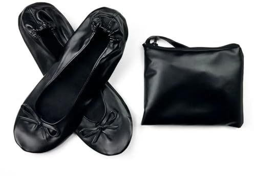 LCKKJHG Ballerines Pliables Portables élégantes, Bout Rond, Ballerine avec nœud, Sac de Transport Assorti, Chaussures for Dames