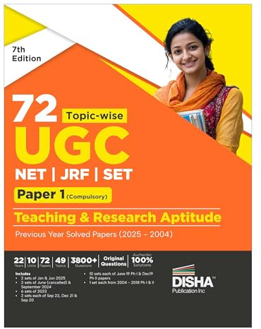 Disha 72 Topic-wise NTA UGC NET/ JRF/ SET Paper 1 (Compulsory) Teaching & Research Aptitude Previous Year Solved Papers (2025 - 2004) 7th Edition | PYQs Question Bank | National Eligibility Test |