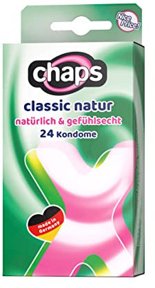 chaps Kondome classic natur, natürlich & gefühlsecht, transparent - für ein sinnliches Vergnügen, Made in Germany , 24 Stück (1er Pack)