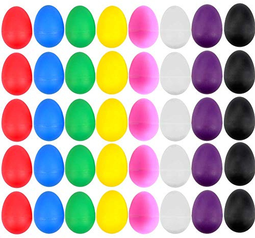 EVNEED 40 Pcs Plastic Egg Shakers Set Percussion Musical Egg Maracas Kids Toys with 8 Colors for Babies Toddlers Toys Music Learning DIY Painting,easter eggs,Eggs Shakers Instrument Toys for Class