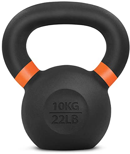 Yes4All Powder Coated Kettlebell, 22 lb Cast Iron Core Kettlebells with Non-Slip Handle & Flat Bottom for Conditioning, Heavy Duty for Strength Training - Single, Orange